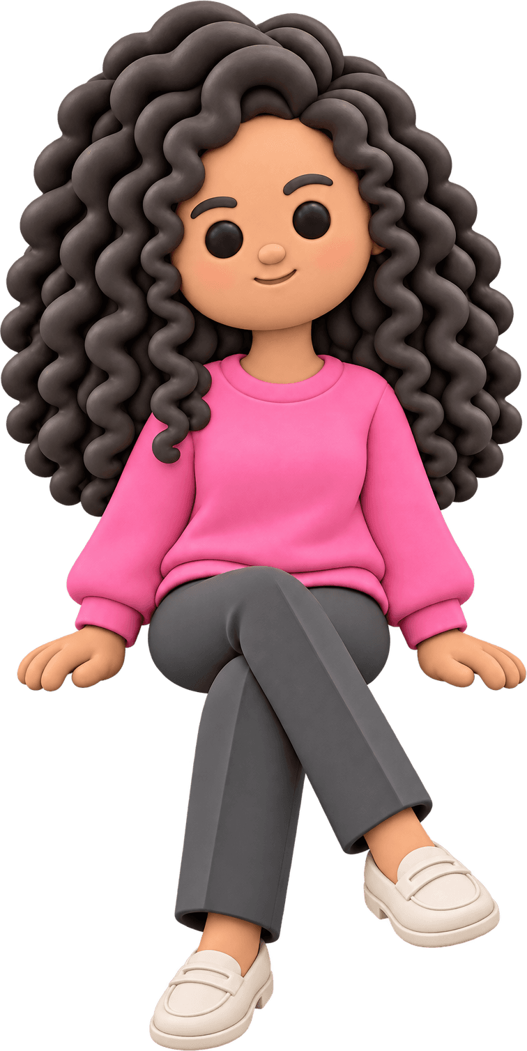 A clay-style illustration of Miyah Alba, sitting
